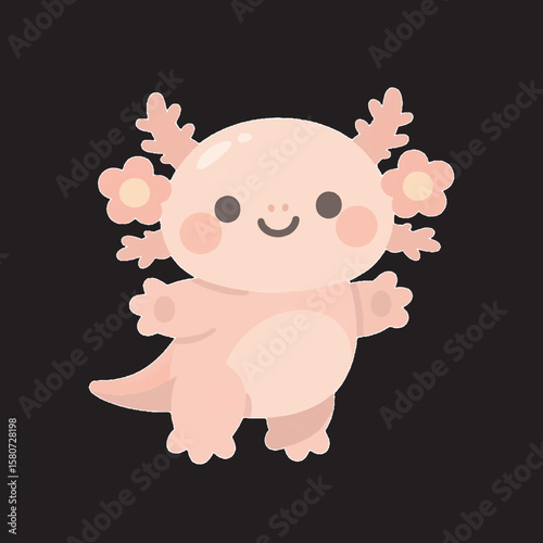 Cute Baby Axolotl Floating – Kawaii Aquatic Animal Character Icon