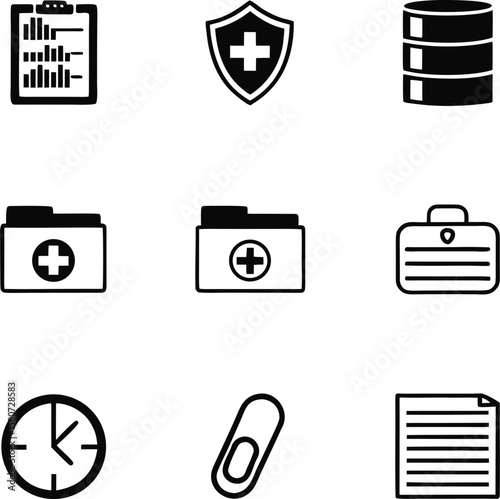 Medical Records, Health Data, and Patient Information Icon Set