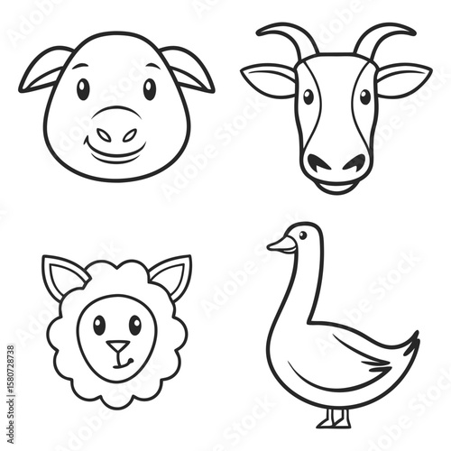 Farm animals heads and body sheep head cow head