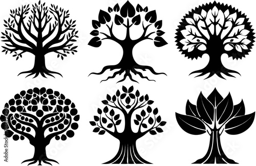 Sacred Tree Silhouettes Vector Set – Bodhi & Banyan