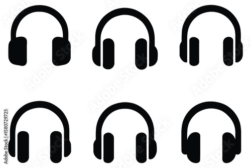 Black headphones icons audio sound