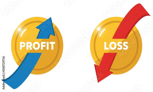 Profit and Loss Illustration | Up and Down Arrows with Gold Coins for Finance and Business Presentations