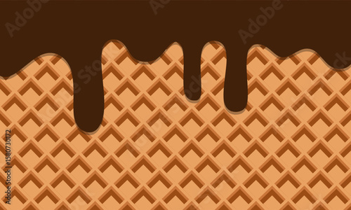 Chocolate Cream Melted on Wafer Background. 