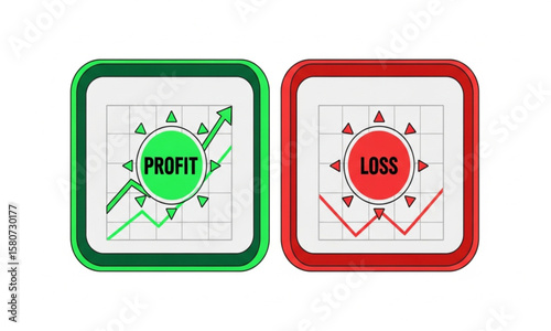 Profit and Loss Chart Icons | Green Success Arrow Graph Versus Red Failure Downturn for Business Finance Reports and Investment Strategy