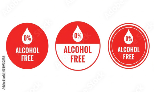 Alcohol Free 0% Drop Circle Labels | Vector Icons for Cosmetics, Beauty Products, Beverages, and Healthcare Marketing
