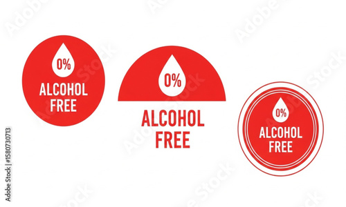 Alcohol Free Labels | Red Circle and Semicircle Stickers for Non-Alcoholic Beverage or Product Packaging