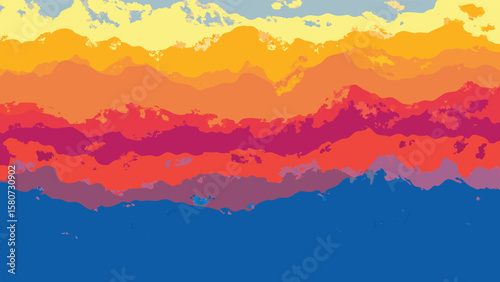 Abstract illustration of layered colors resembling a landscape at sunset or sunrise scene view
