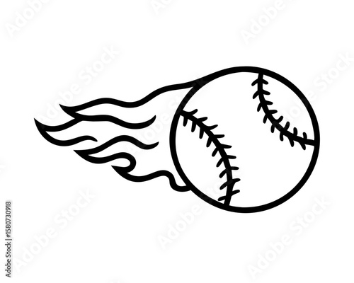 Fast baseball flying through air with flames silhouette