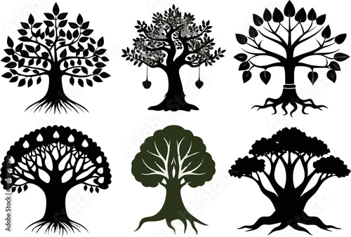 Sacred Tree Silhouettes Vector Set – Bodhi & Banyan