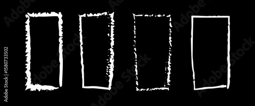 Vintage covers set isolated on black background. Vector realistic illustration of scratched rectangular frames with grungy grainy texture, worn record mockup with blank surface and uneven white edges