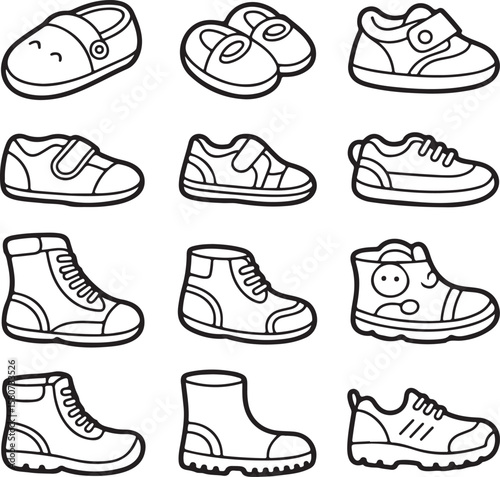 "Children's Footwear: A Fun Line Icon Set"