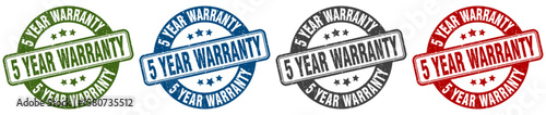5 year warranty stamp. 5 year warranty round stamp set isolated on white background