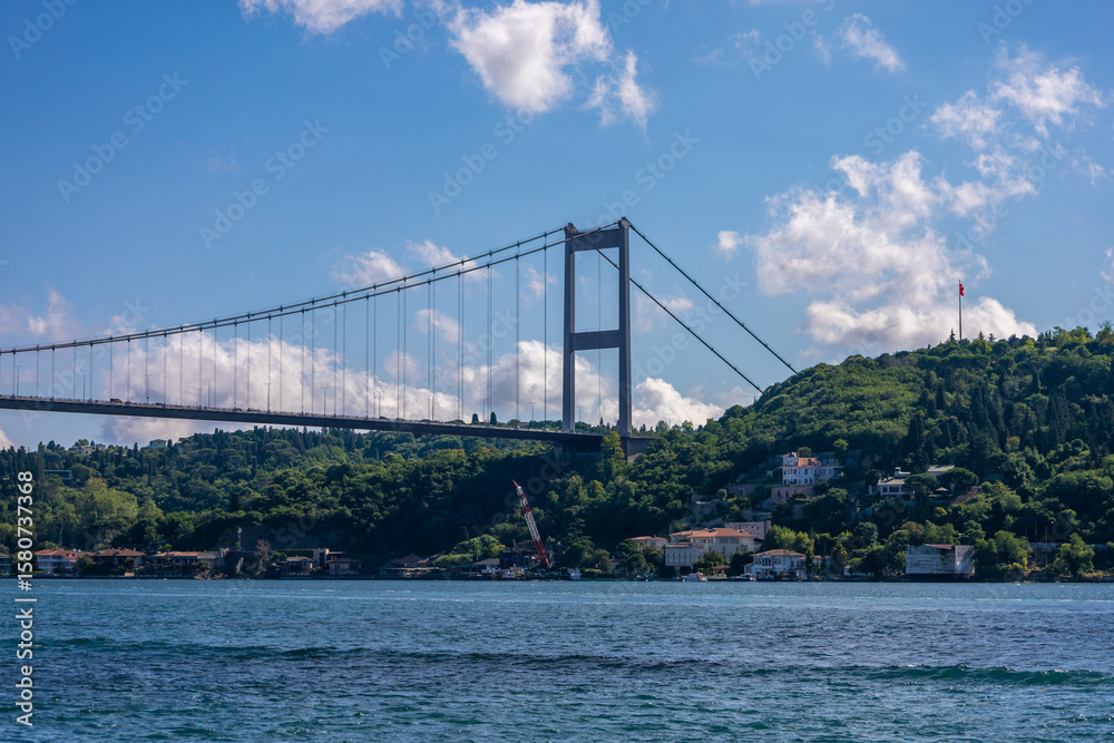 Fototapeta premium Bosphorus in Istanbul with Green Hillside View