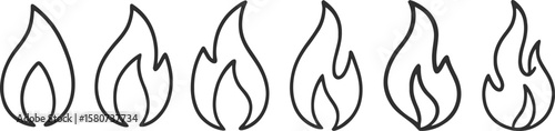 Flame Icons Minimalist Fire Line Art Vector Illustration Elements Graphic Set