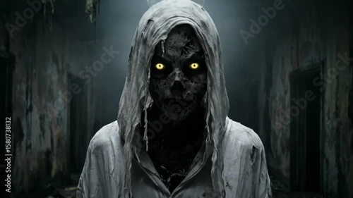 Terrifying Female Zombie Ghost in Dark Haunted Hallway
