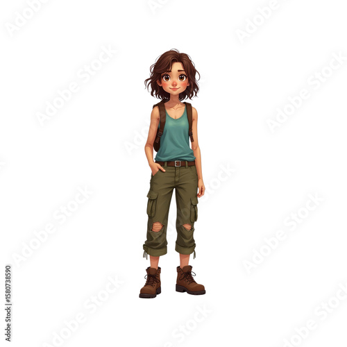 Adventurous Young Woman Cartoon Character Illustration