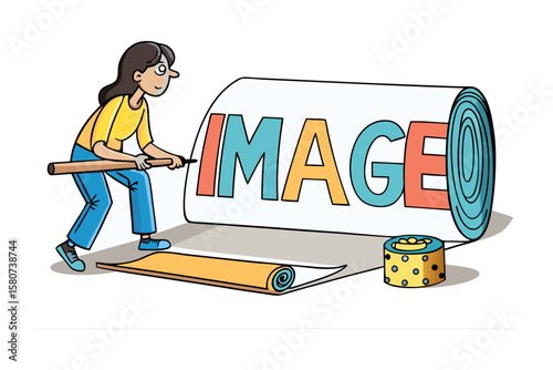 Confident young woman with arms crossed stands beside bold orange text proclaiming i am arist in a stylized font