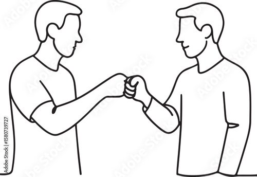 Two Guys Fist Bumping Line Drawing for Friendship and Teamwork Illustration