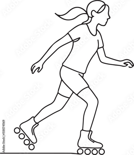 Young Woman on Inline Skates Line Drawing for Active Lifestyle and Sports Concept