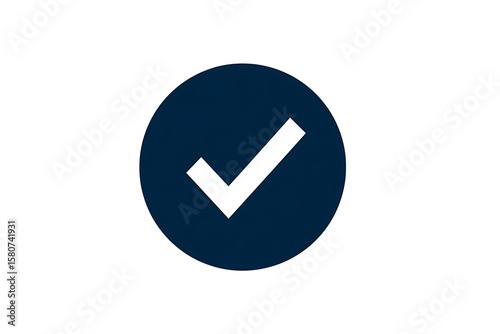 Flat approval icon with white tick on #002D72 navy blue circle, symbol of confirmation