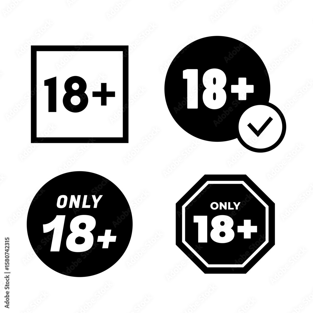 Clean 18+ Sign Label for Restricted Age Content Clean 18+ Sign Label for Restricted Age Content