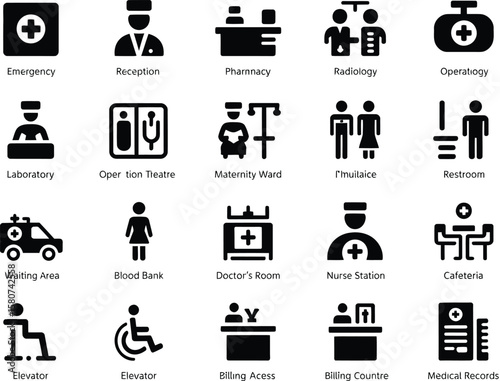Collection of medical and hospital service icons in a clean modern design