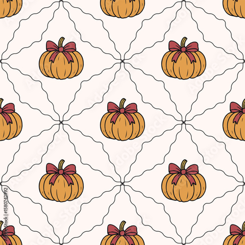 Hand Drawn Pumpkins Seamless Pattern for Fall & Halloween