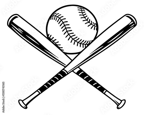 Baseball and crossed bats silhouette graphic
