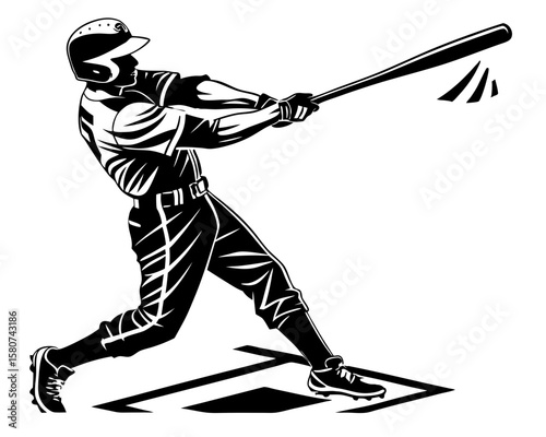 Baseball player swinging bat in a dynamic silhouette