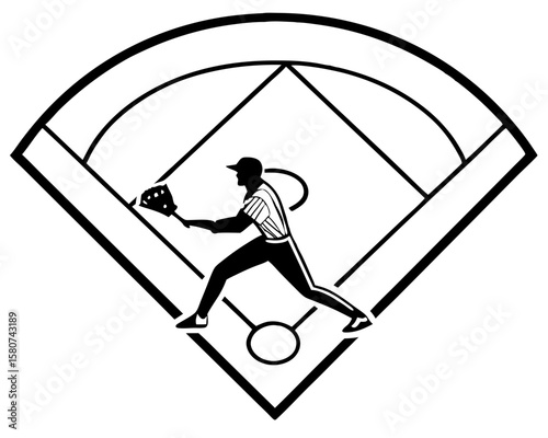 Baseball player in action on field silhouette