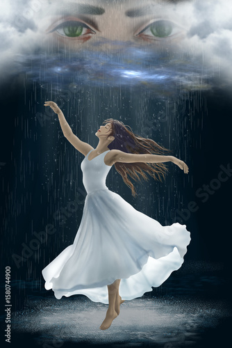 Dancing under the rain in the night