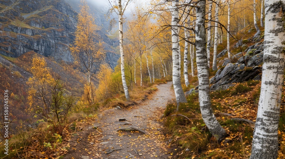 Fototapeta premium Peaceful autumn vibe in the mountains with warm tones and soft natural light.