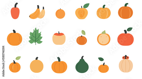 Set of Colored Pumpkin Icons – Vector Graphic Illustration for Autumn and Halloween