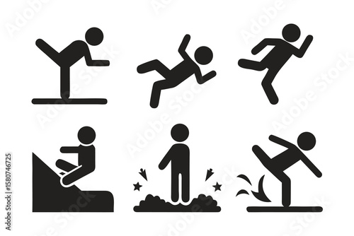 Six Simple Pictograms Illustrating Various Types of Falls