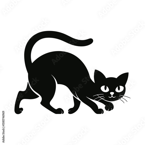 Black cat silhouette with curious expression on white background feline animal