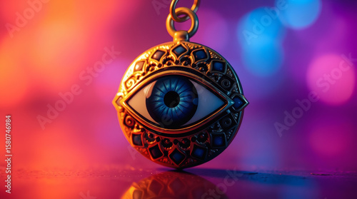 Abstract pattern golden black eyes blue irises, evil eye Nazar amulet pattern background computer wallpaper