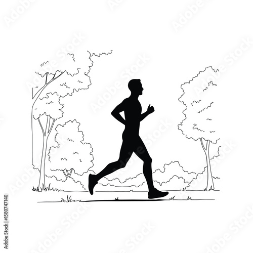 Silhouette of a man jogging in a park outdoor running fitness healthy lifestyle nature trees exercise workout man running silhouette