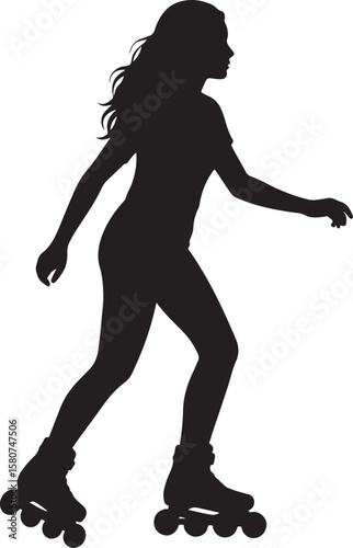 Silhouette of Girl Inline Skating for Fitness and Outdoor Activity Concept
