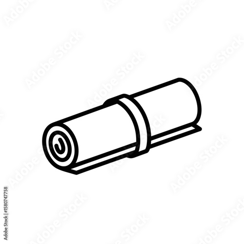 Rolled yoga mat with strap in minimal line art style  