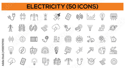 50 Electricity Icons Power, Energy, and Electrical Symbols