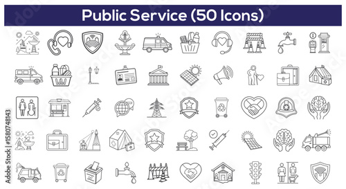 50 Public Service Line Icons for Community and Safety

