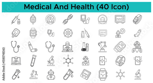 Medical and Health Line Icons Pack – 40 Thin Outline Symbols


