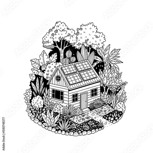 Eco House Illustration: Sustainable Living in Nature