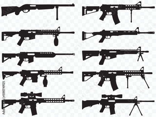 collection of detailed rifle and sniper rifle silhouettes vector for game ui logos apps and military design