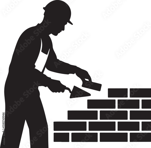 Silhouette of Mason Building Wall for Construction Work and Manual Labor Theme