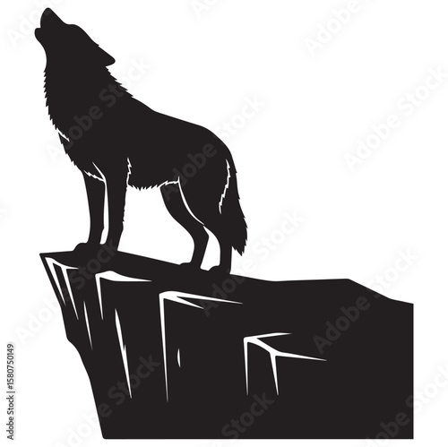 Howling Wolf Silhouette | Black Vector Animal on Cliff. AI generator