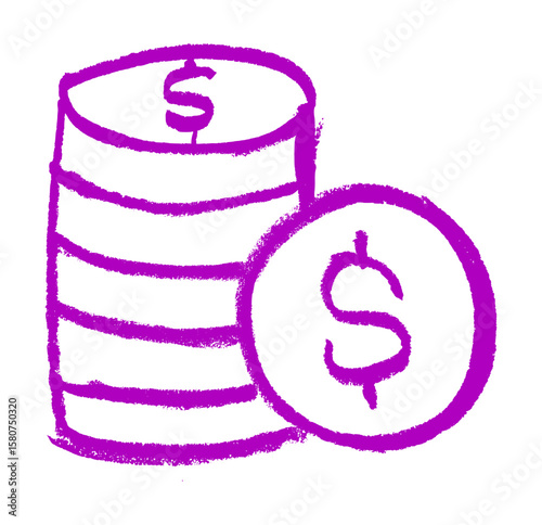 Stack Of Coins Money Related Icon Crayon Chalk Drawing Vector