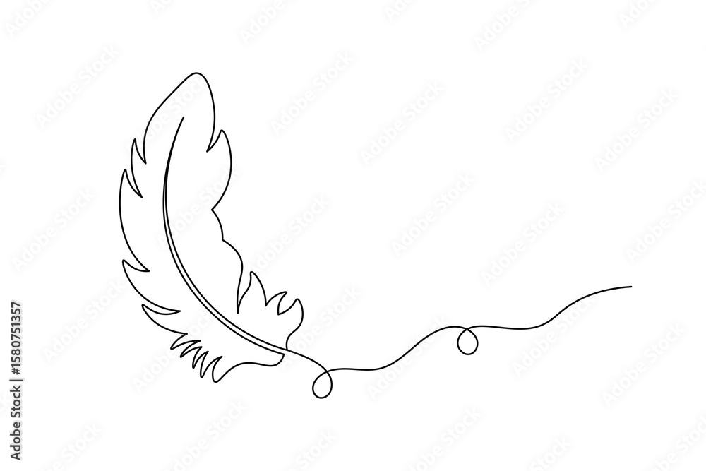 Naklejka premium Continuous Line Feather Vector Minimalist Quill Pen Drawing for Logos and Design Projects