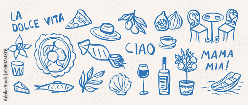 Hand drawn whimsical summer vacation elements