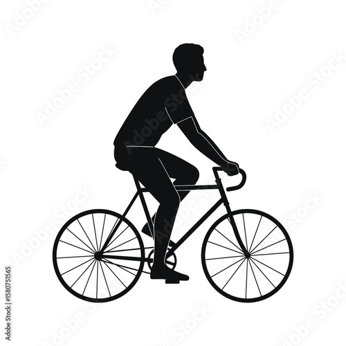 Silhouette of a man riding a bicycle black and white vector illustration cycling road bike fitness sport transportation
